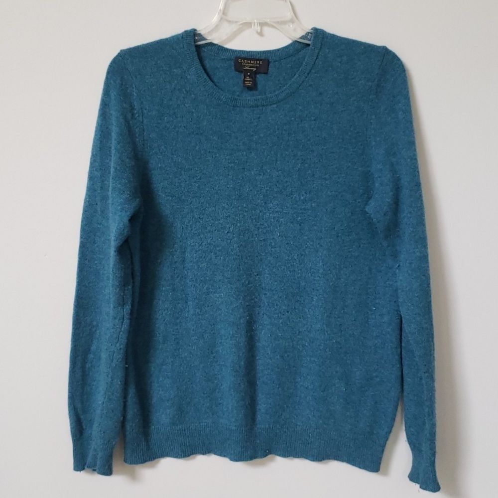 Charter Club Luxury Cashmere Sweater Womens M Teal Crew Neck Classic Office